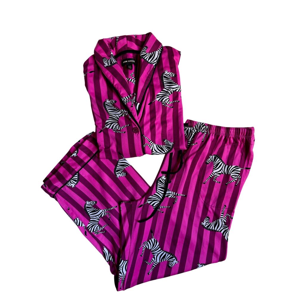 Room Service Women's 2-Piece Shawl Collar Pajama Set (Pink Zebra Stripe) - XL